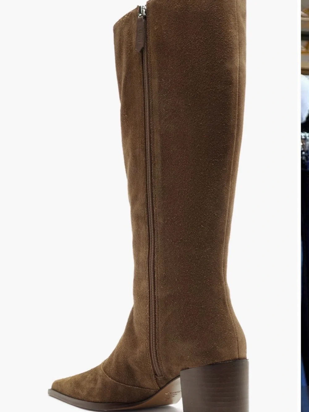Schutz Rafaela Up Mid Boots Women 9.5B Brown Suede Knee High Block Heel NWT